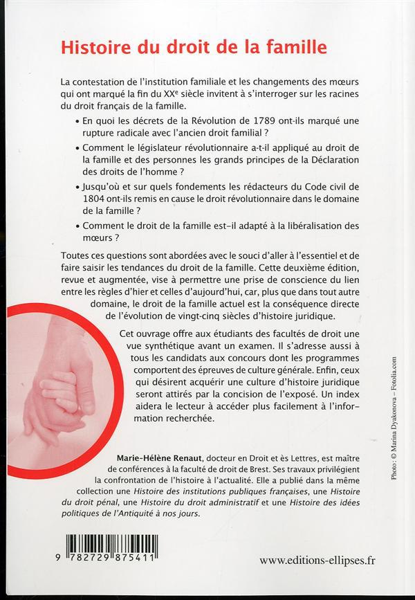 Quatrième de couverture de « HISTOIRE DU DROIT DE LA FAMILLE. 2E EDITION »