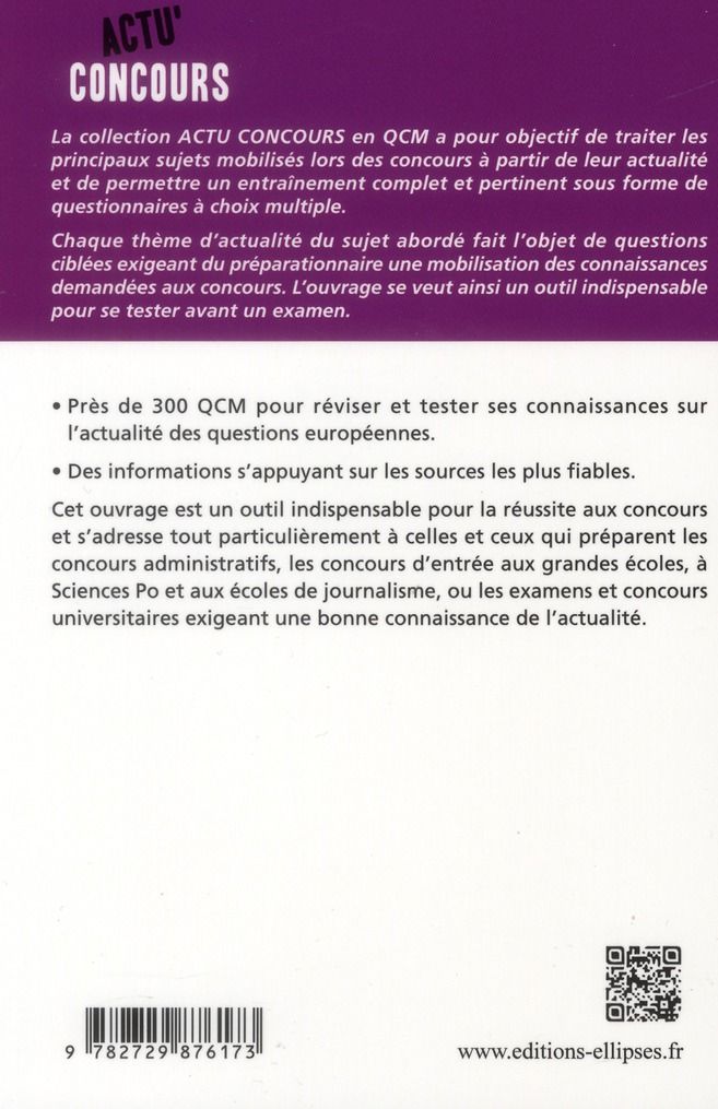 Quatrième de couverture de « QUESTIONS EUROPEENNES EN QCM 2013-2014 »