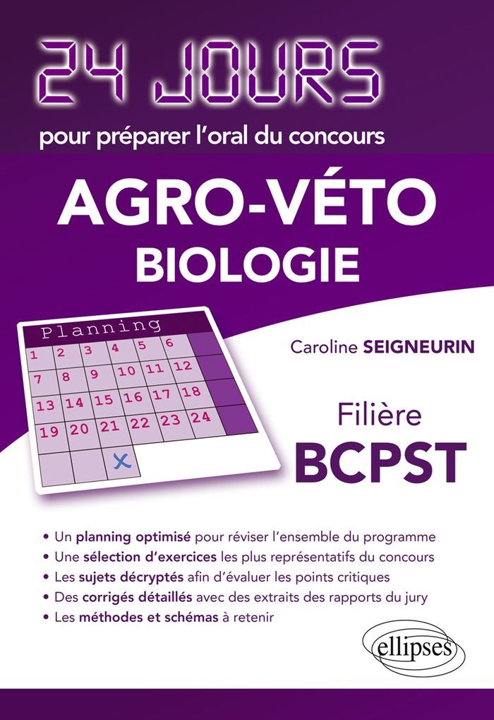 Couverture du livre « BIOLOGIE 24 JOURS POUR PREPARER L'ORAL DU CONCOURS AGRO-VETO - FILIERE BCPST », librairie Les Contes Infusés à Corte