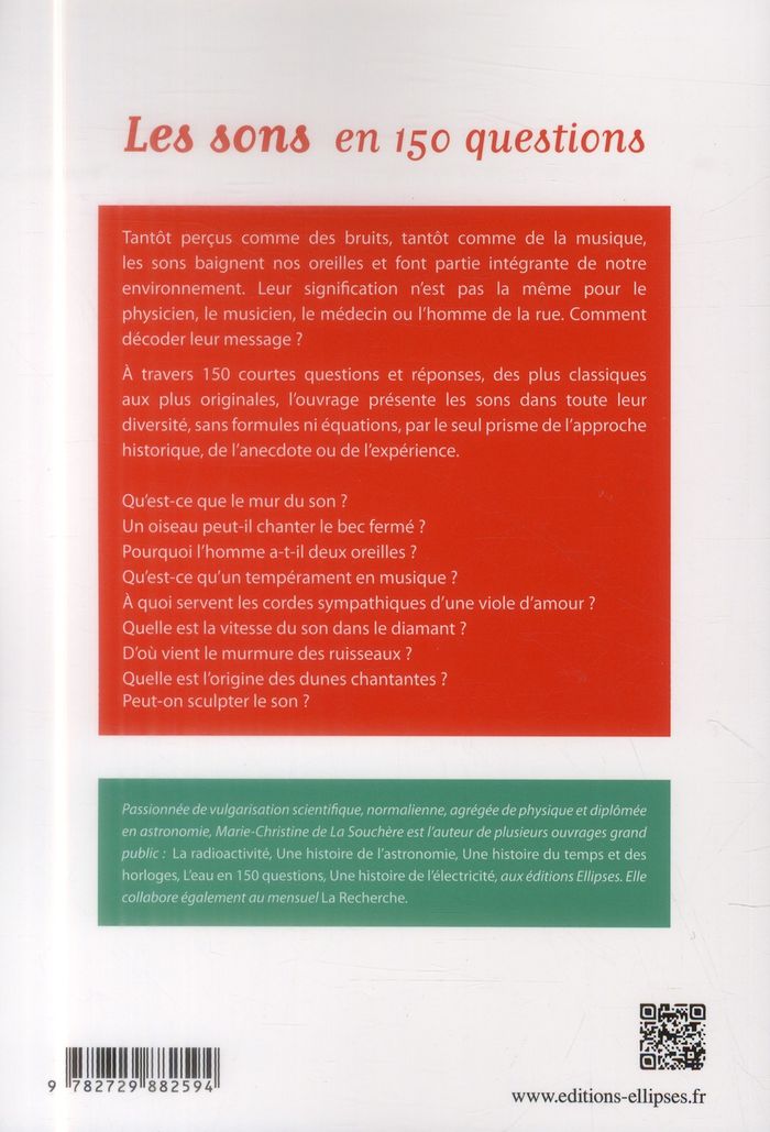 Quatrième de couverture de « LES SONS EN 150 QUESTIONS »