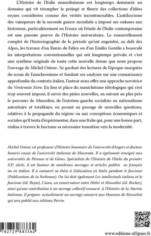 Quatrième de couverture de « MUSSOLINI. UNE HISTOIRE DU FASCISME ITALIEN »