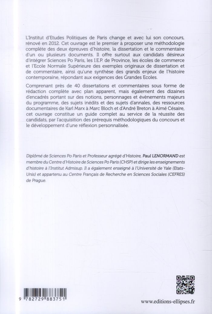 Quatrième de couverture de « REUSSIR L'EPREUVE D'HISTOIRE A SCIENCES PO »