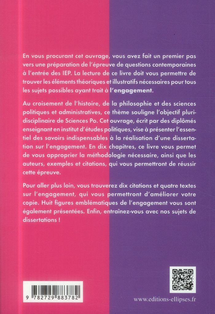 Quatrième de couverture de « L'ENGAGEMENT - ENTREE EN 2E ANNEE DES IEP - CONCOURS 2014 »