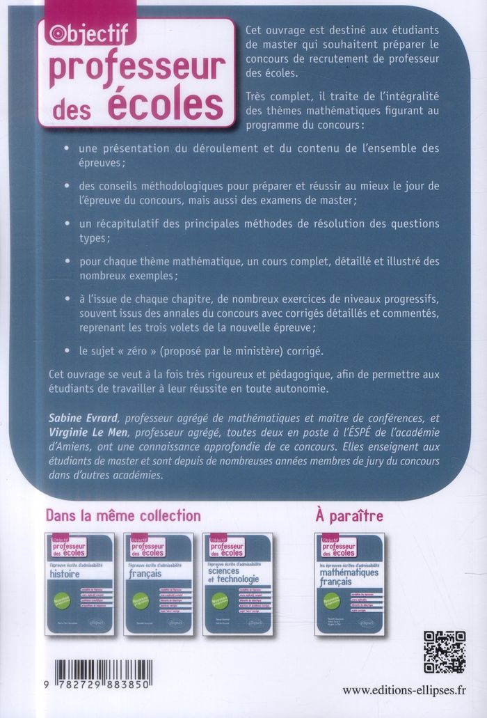 Quatrième de couverture de « L'EPREUVE ECRITE D'ADMISSIBILITE - MATHEMATIQUES. CRPE NOUVEAU PROGRAMME »