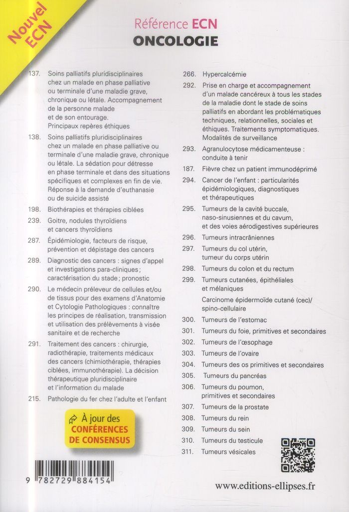 Quatrième de couverture de « ONCOLOGIE EN 1000 QROC »