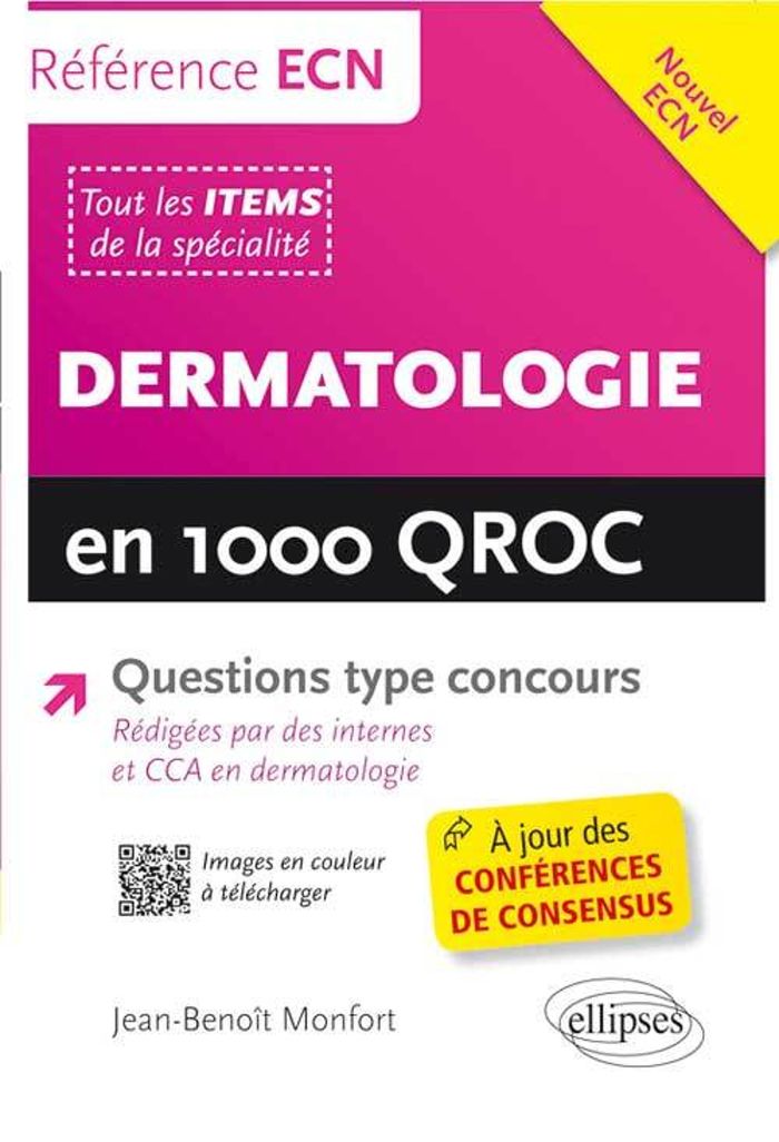 Couverture du livre « DERMATOLOGIE EN 1000 QROC » de Jean-Benoit Monfort, librairie Les Contes Infusés à Corte