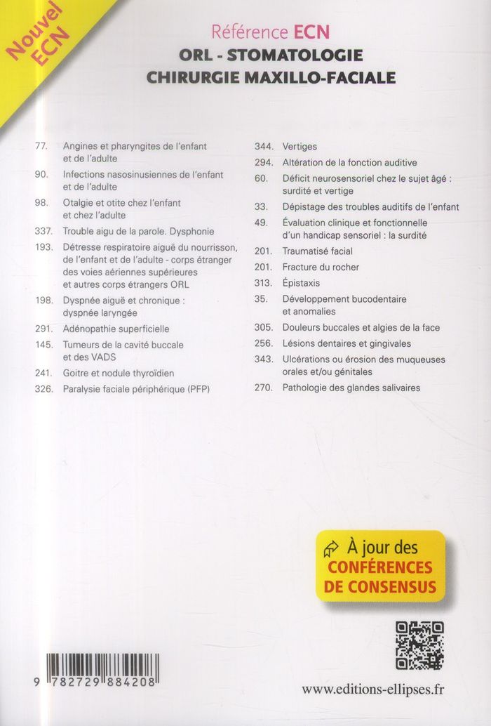 Quatrième de couverture de « ORL, STOMATOLOGIE ET CHIRURGIE MAXILLO-FACIALE EN 1000 QROC »