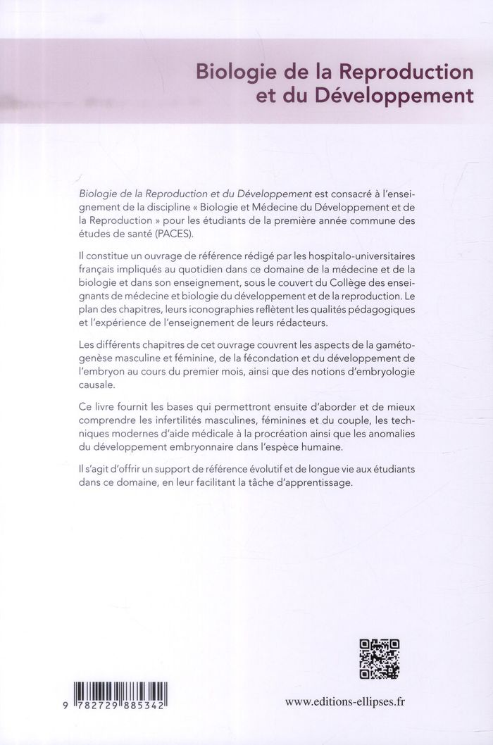 Quatrième de couverture de « UE2 - BIOLOGIE DE LA REPRODUCTION ET DU DEVELOPPEMENT »