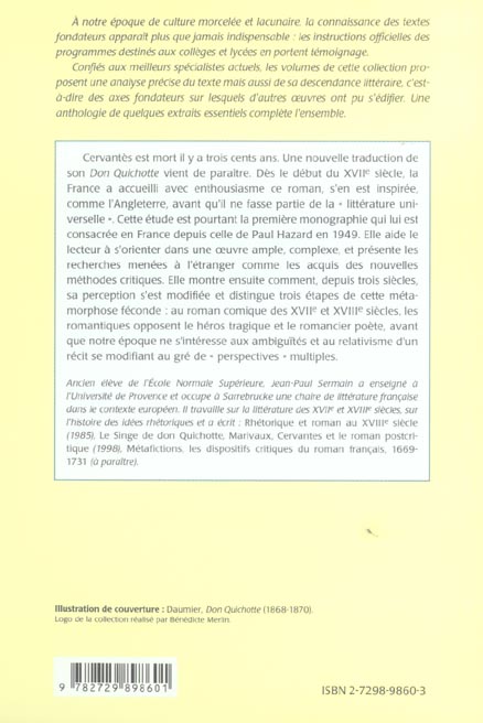 Quatrième de couverture de « CERVANTES, DON QUICHOTTE »