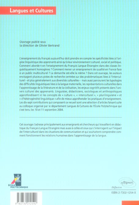 Quatrième de couverture de « DIVERSITES CULTURELLES ET APPRENTISSAGE DU FRANCAIS »