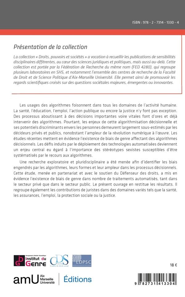 Quatrième de couverture de « Genre, algorithmes et droits »