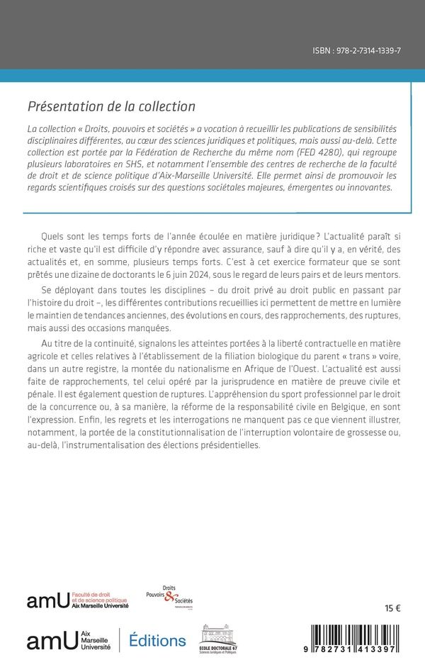 Quatrième de couverture de « Regards sur l'actualité juridique, les temps forts 2023-2024 »