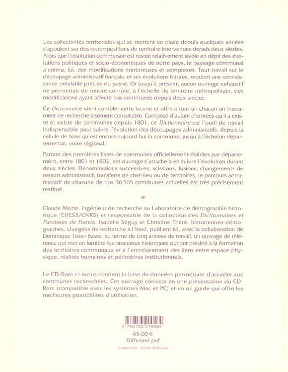 Quatrième de couverture de « COMMUNES D'HIER, COMMUNES D'AUJOURD'HUI »