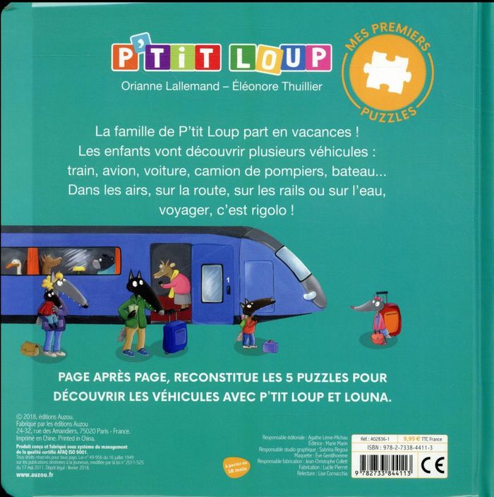 Quatrième de couverture de « P'tit Loup découvre les véhicules »