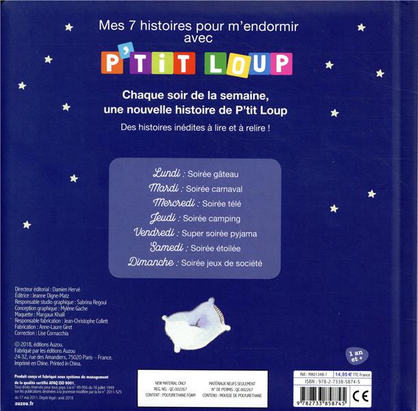 Quatrième de couverture de « Mes 7 histoires pour m'endormir avec P'tit Loup »