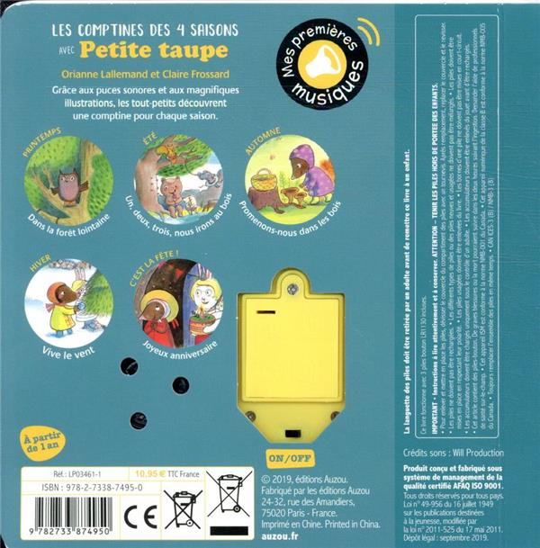 Quatrième de couverture de « Les comptines des 4 saisons avec Petite Taupe »