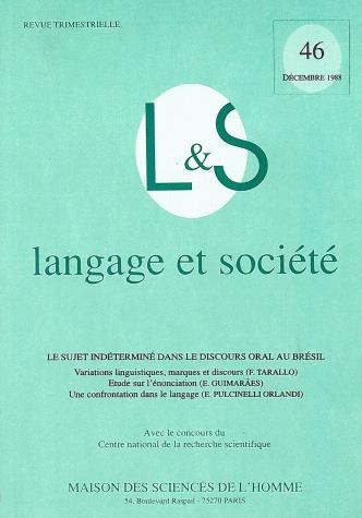 Couverture du livre « LANGAGE ET SOCIETE, N 46/DECEMBRE 1988 » de Luca Greco, librairie Les Contes Infusés à Corte