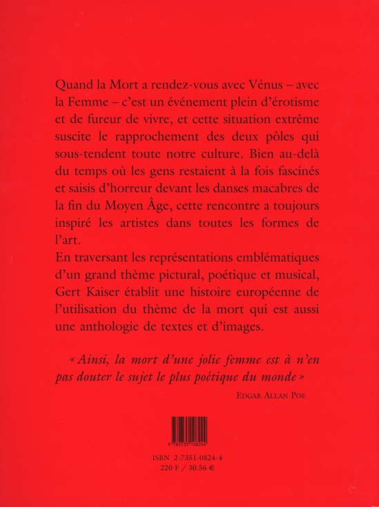 Quatrième de couverture de « VENUS ET LA MORT. UN GRAND THEME DE L'HISTOIRE CULTURELLE DE L'EUROPE »