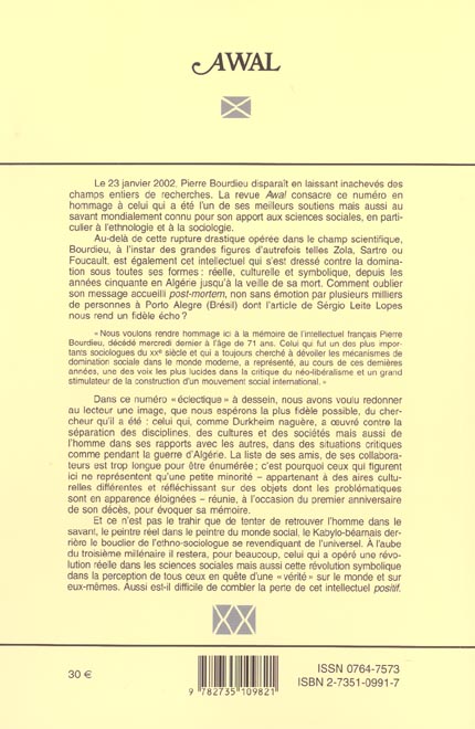 Quatrième de couverture de « AWAL, N 26/2002 »