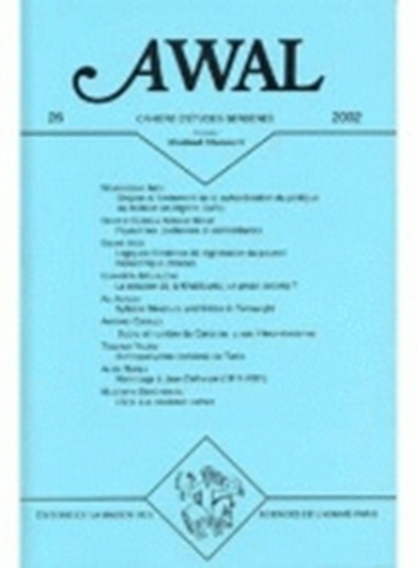 Couverture du livre « AWAL, N 26/2002 » de Xxx, librairie Les Contes Infusés à Corte