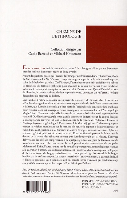 Quatrième de couverture de « L'ORIGINE EST AUX FRONTIERES. LES AIT BA'AMRAN, UN EXIL EN TERRE D'AR GANIERS (SUD MAROC) »