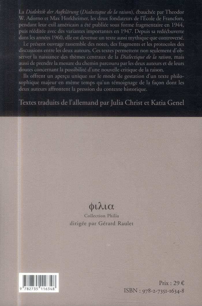 Quatrième de couverture de « LABORATOIRE DE LA DIALECTIQUE DE LA RAISON »