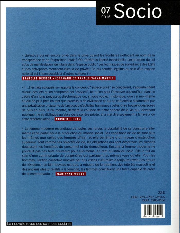 Quatrième de couverture de « SOCIO, N 7/2016 »