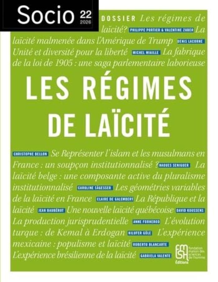 Couverture du livre « SOCIO, N  22/2026 - LES REGIMES DE LAICITE DANS LE MONDE » de Philippe Portier, librairie Les Contes Infusés à Corte