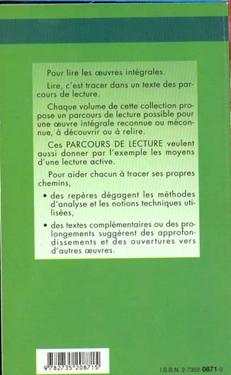 Quatrième de couverture de « MANON LESCAUT - PARCOURS DE LECTURE »