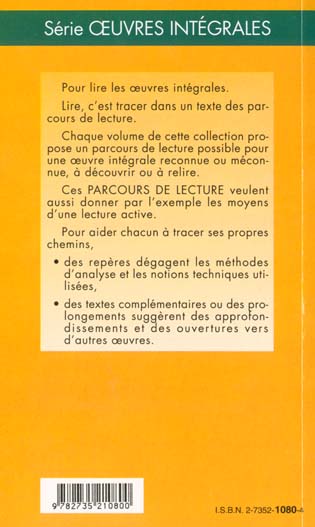 Quatrième de couverture de « LE PERE GORIOT - PARCOURS DE LECTURE »