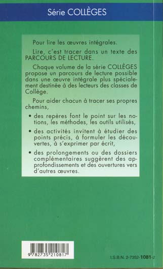 Quatrième de couverture de « LE BLE EN HERBE - PARCOURS DE LECTURE »