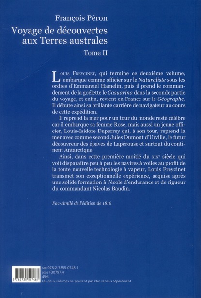 Quatrième de couverture de « VOYAGE AUX TERRES AUSTRALES 2 VOLUMES »