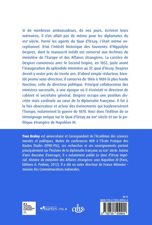 Quatrième de couverture de « Souvenirs du Quai d'Orsay »