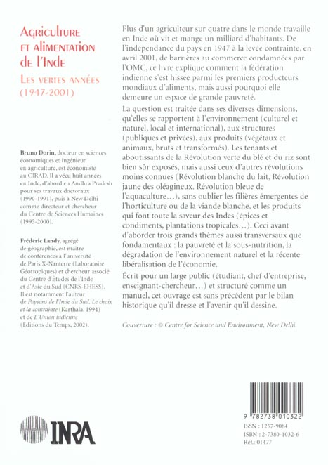 Quatrième de couverture de « AGRICULTURE ET ALIMENTATION DE L'INDE - LES VERTES ANNEES (1947-2001) »