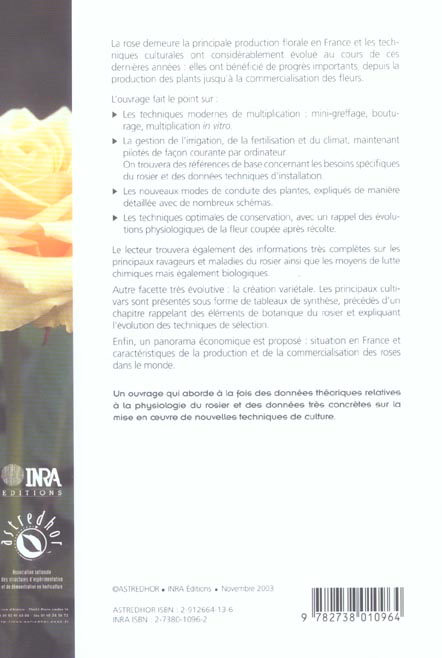 Quatrième de couverture de « LA ROSE SOUS SERRE POUR LA FLEUR COUPEE »