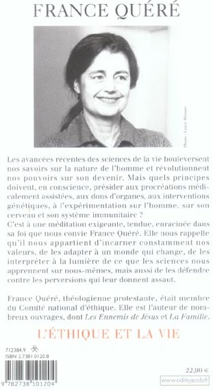 Quatrième de couverture de « L'ETHIQUE ET LA VIE »