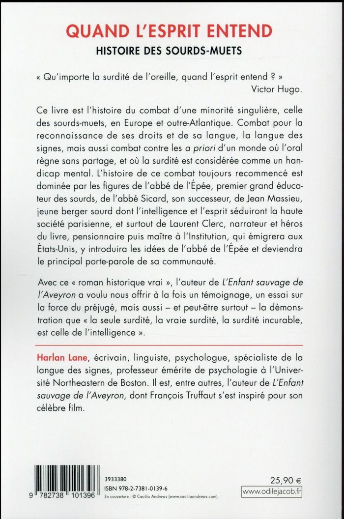 Quatrième de couverture de « QUAND L'ESPRIT ENTEND - HISTOIRE DES SOURDS-MUETS »