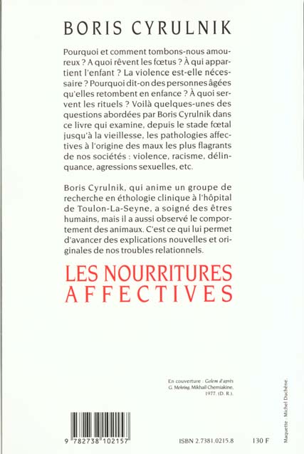 Quatrième de couverture de « LES NOURRITURES AFFECTIVES »