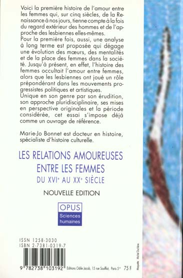 Quatrième de couverture de « LES RELATIONS AMOUREUSES ENTRE LES FEMMES - XVIE-XXE SIECLE »