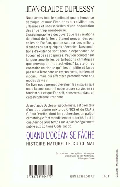 Quatrième de couverture de « QUAND L'OCEAN SE FACHE - HISTOIRE NATURELLE DU CLIMAT »