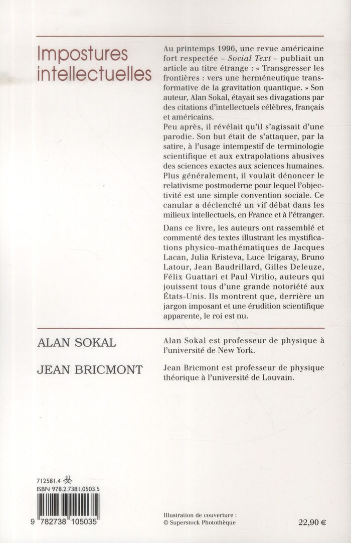Quatrième de couverture de « IMPOSTURES INTELLECTUELLES »