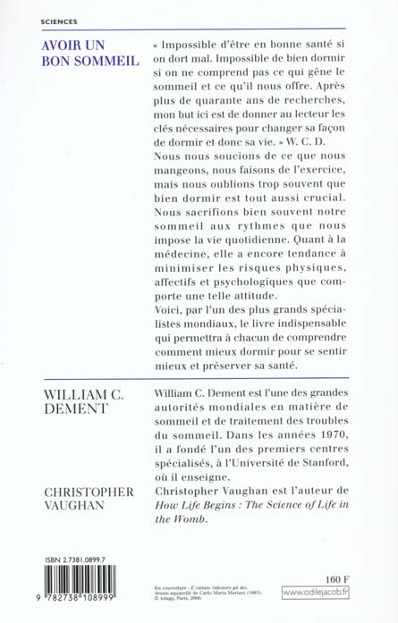 Quatrième de couverture de « AVOIR UN BON SOMMEIL »