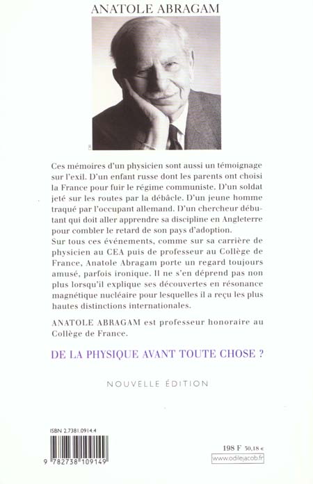 Quatrième de couverture de « DE LA PHYSIQUE AVANT TOUTE CHOSE »