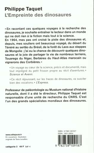 Quatrième de couverture de « L'EMPREINTE DES DINOSAURES »