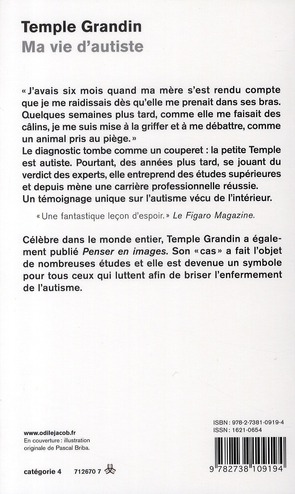 Quatrième de couverture de « MA VIE D'AUTISTE »