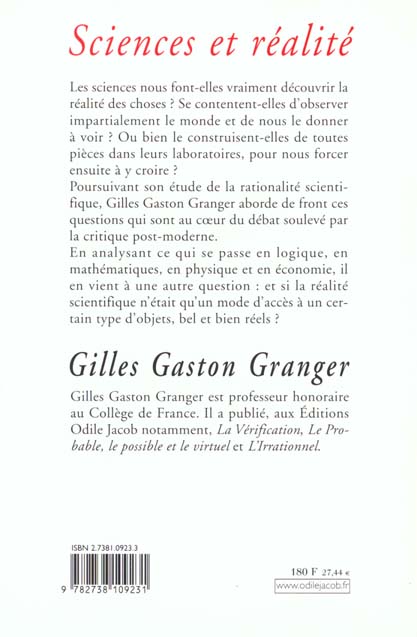 Quatrième de couverture de « SCIENCES ET REALITE »