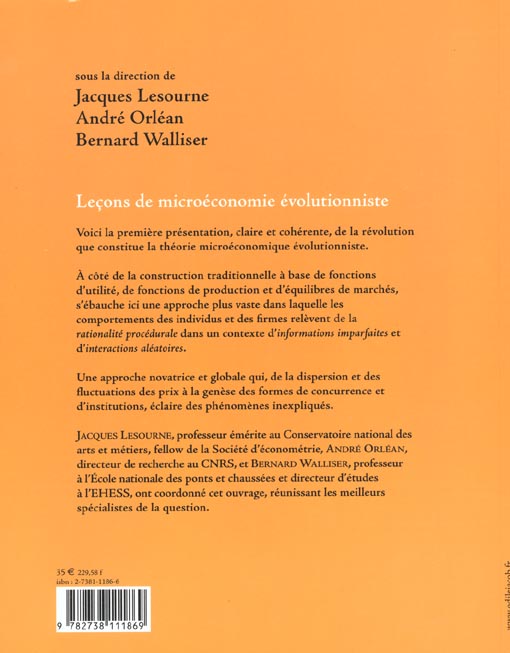 Quatrième de couverture de « LECONS DE MICROECONOMIE EVOLUTIONNISTE »