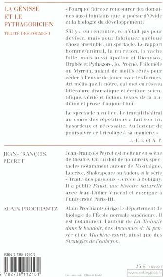 Quatrième de couverture de « LA GENISSE ET LE PYTHAGORIEN - TRAITE DES FORMES I »