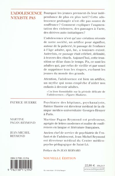 Quatrième de couverture de « L'ADOLESCENCE N'EXISTE PAS »