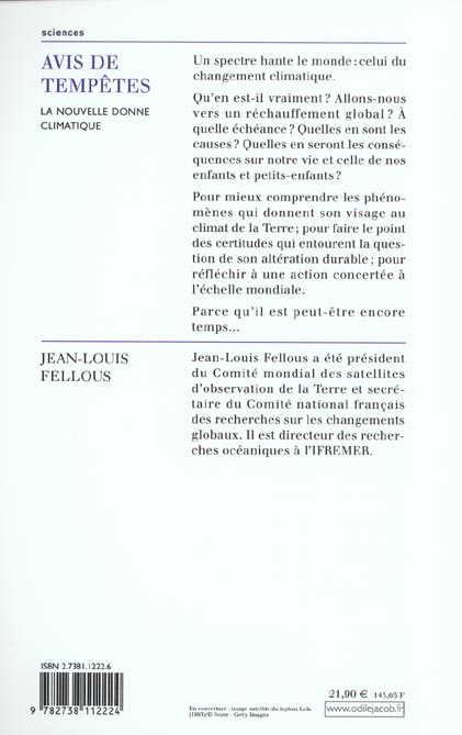 Quatrième de couverture de « AVIS DE TEMPETES - LA NOUVELLE DONNE CLIMATIQUE »